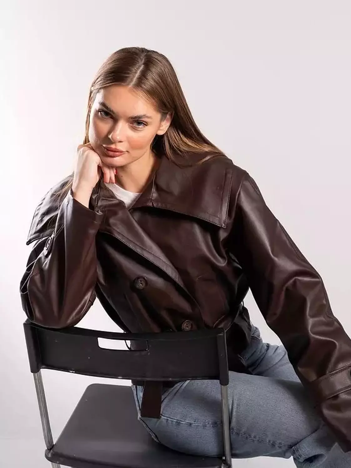 Belted Cropped Leather Jacket 7