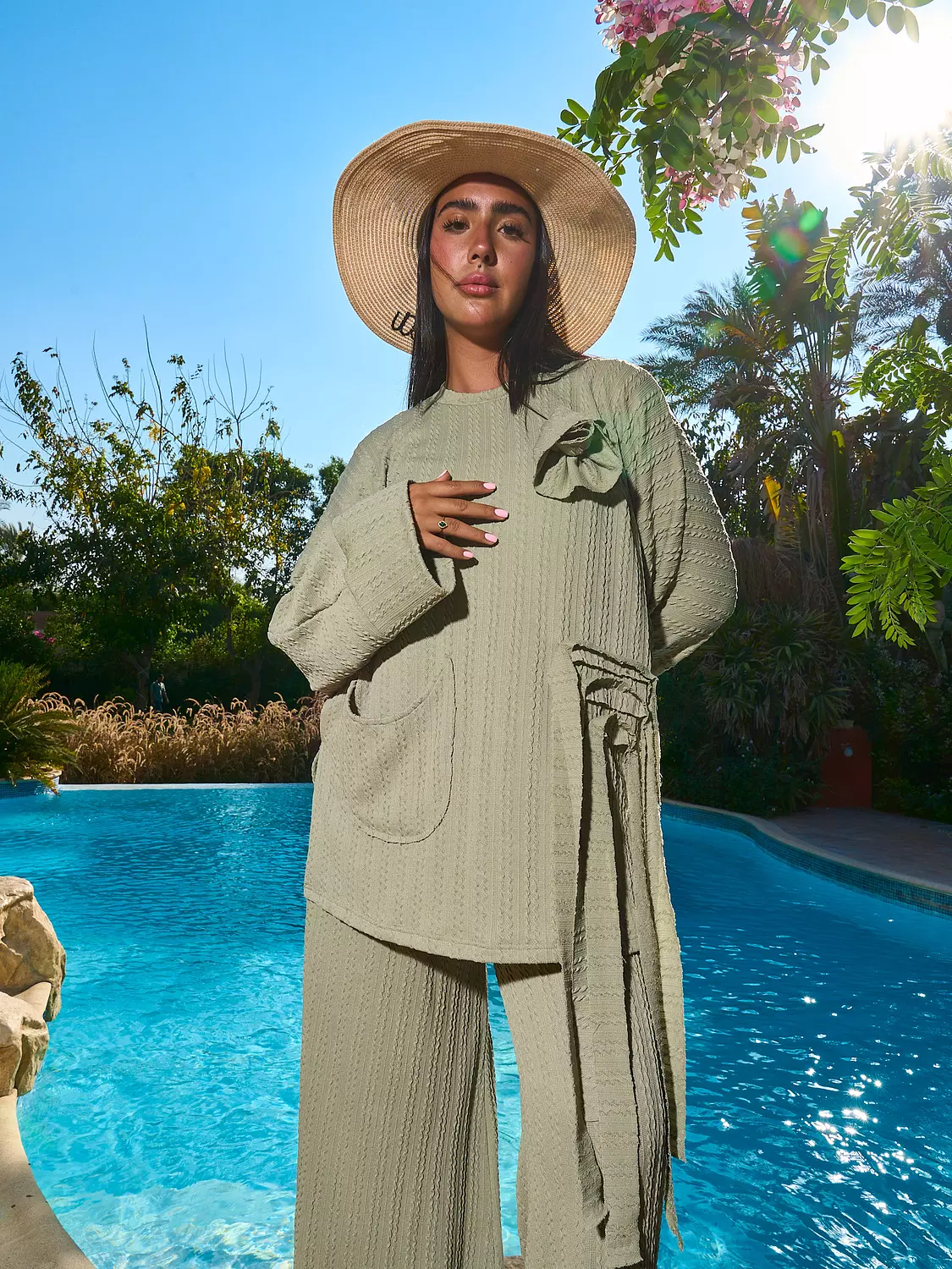 Worood Tricot Set with Pin - Olive  image
