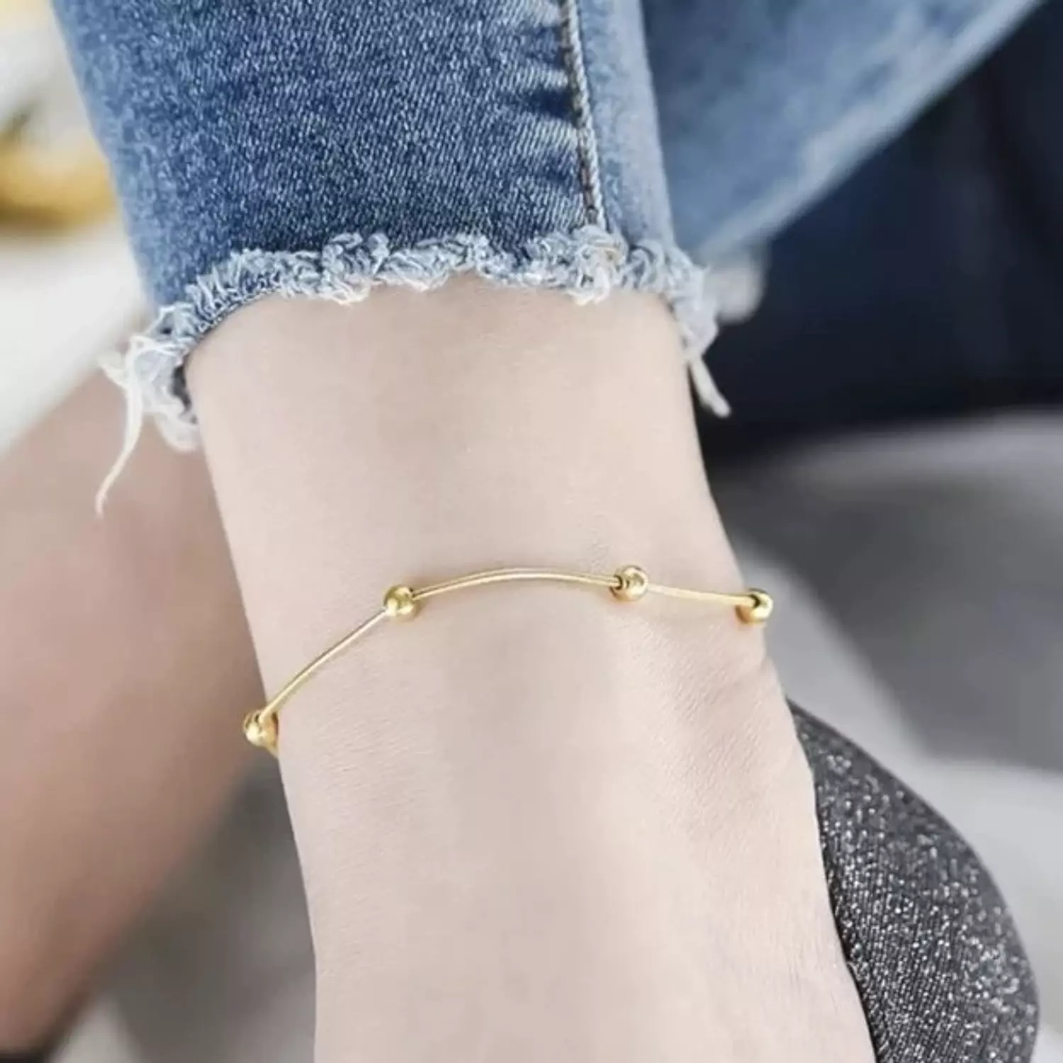 Round beads chain anklet 2