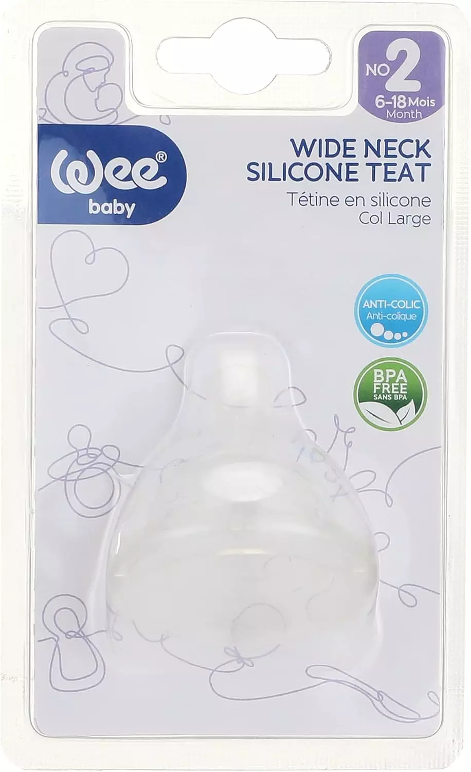 WEE BABY WIDE NECK ORTHODONTIC SILICON NIPPLE NO.2 FROM 6-18 M 1