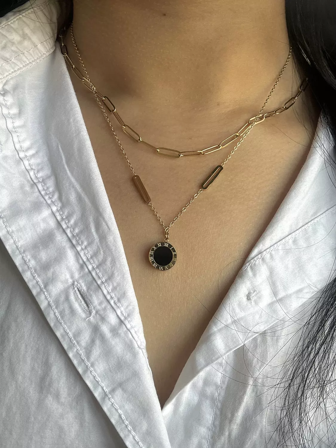 Paper clip circle separate Necklaces set ( Double Face black x white ) 1