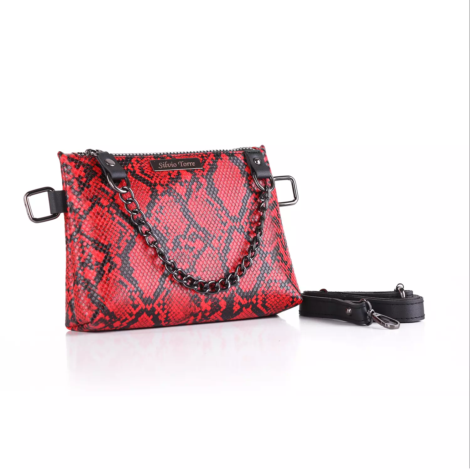 ST Leather Waist And Cross Bag-Red Snake 1