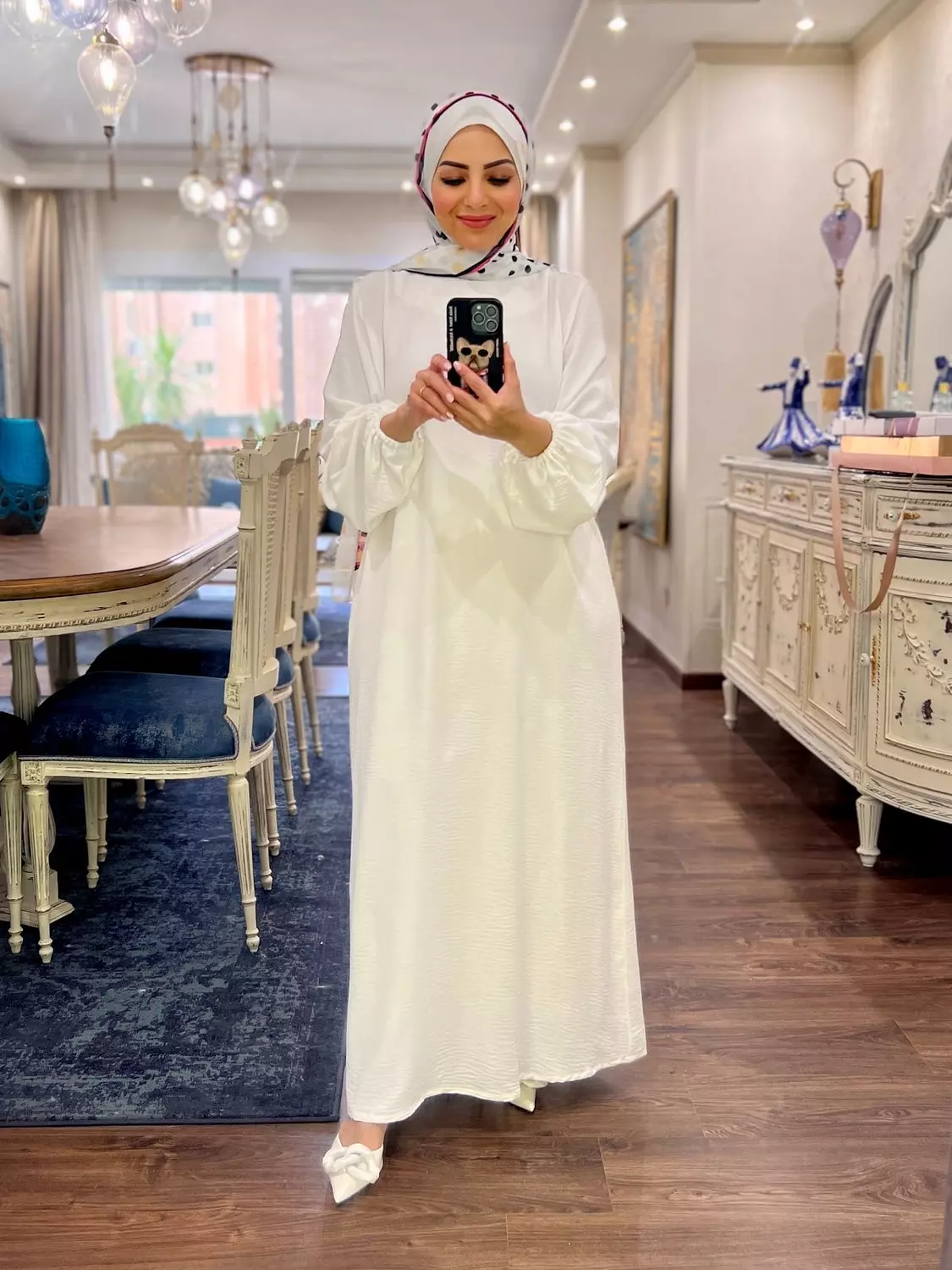 Basic Long Sleeve Dress- White 1