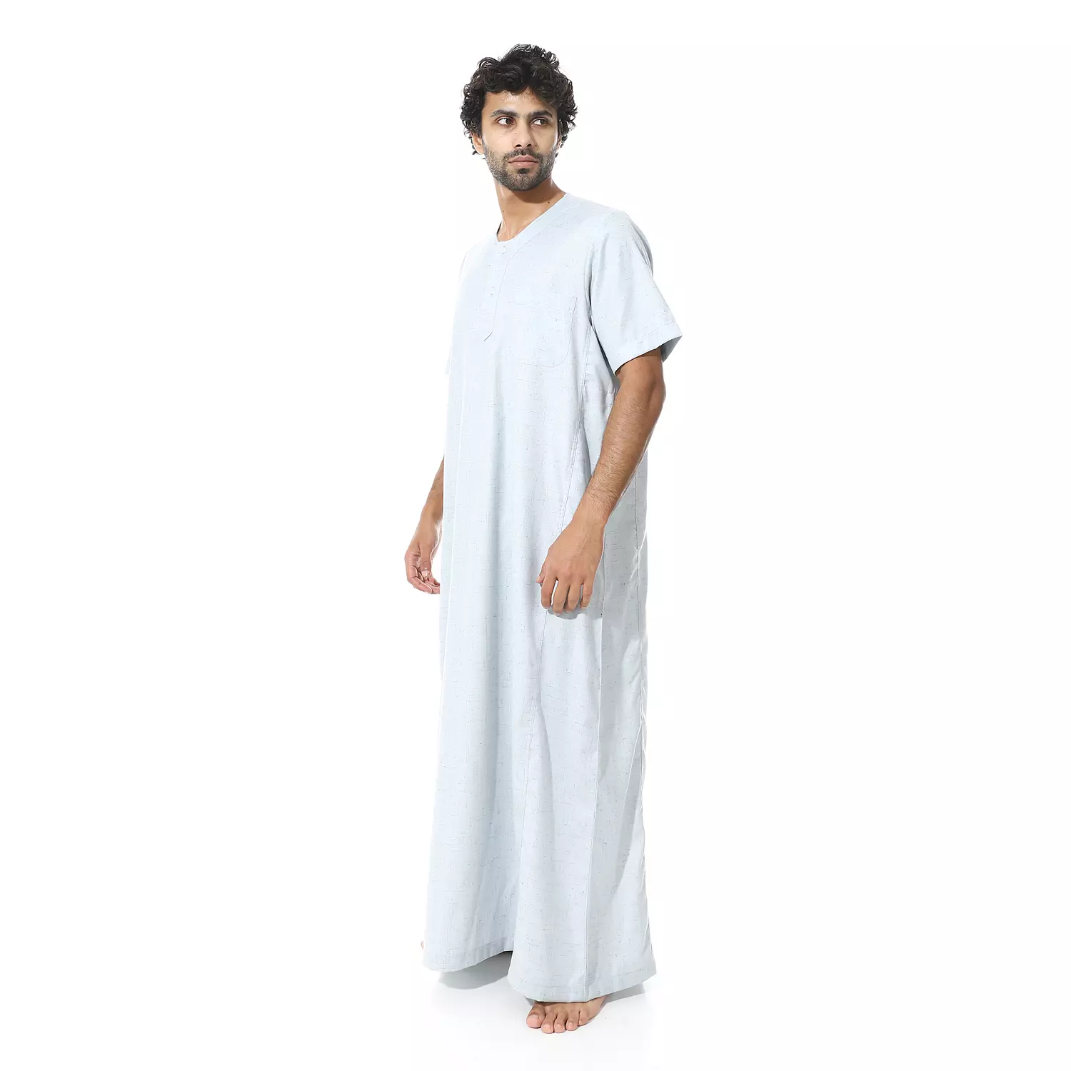 Men Galabeya Short Sleeves - Linen - 2265 - Baby Blue 2