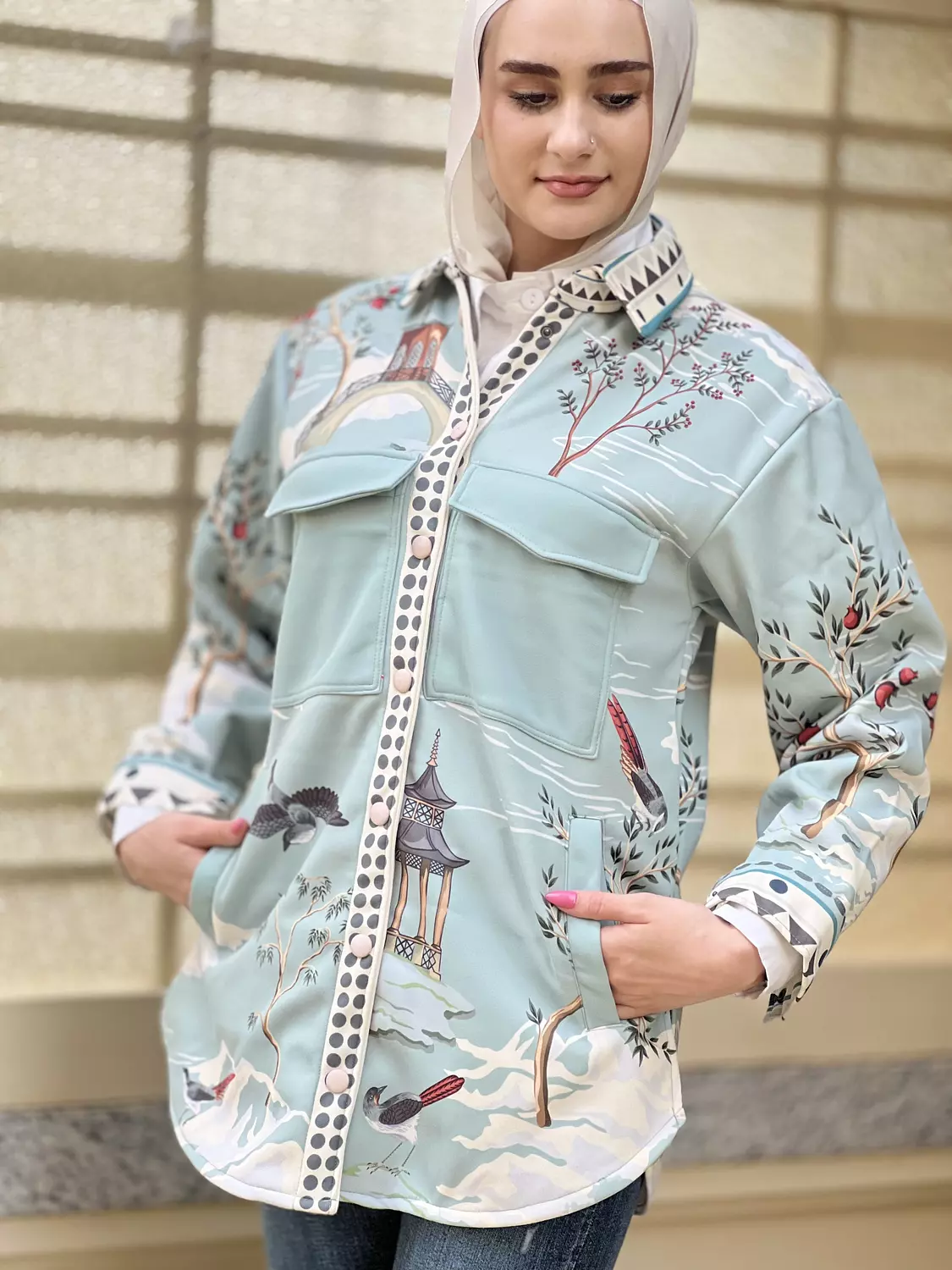 Peaceful blue shirt hover image