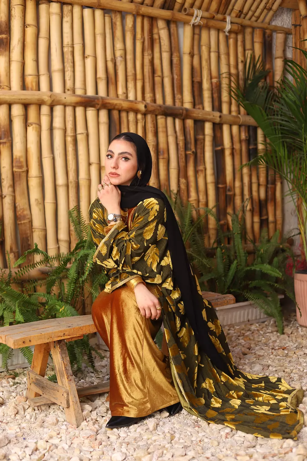 Velvet Leaves Kaftan  (Mustard) 5