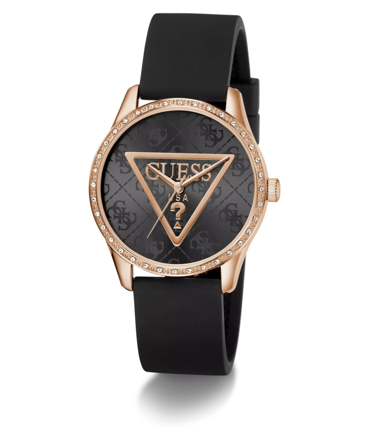 GUESS Ladies Black Rose Gold Tone Analog Watch 3