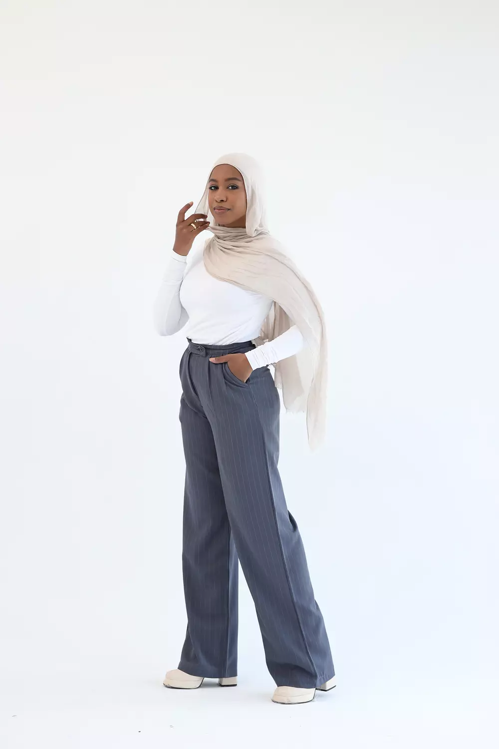 Gray striped classic pant 1