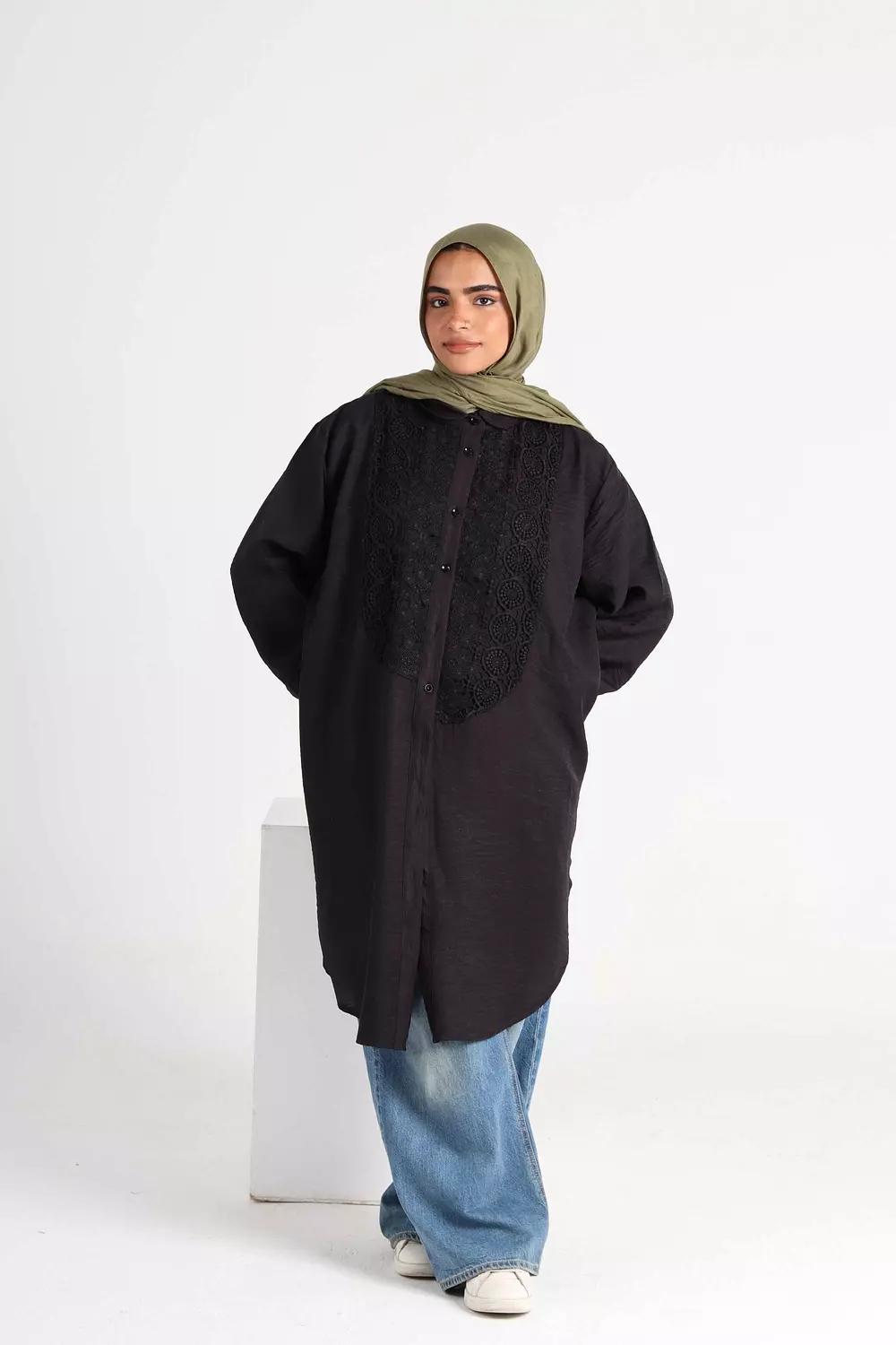 Oversized Black Shirt with Lace 7