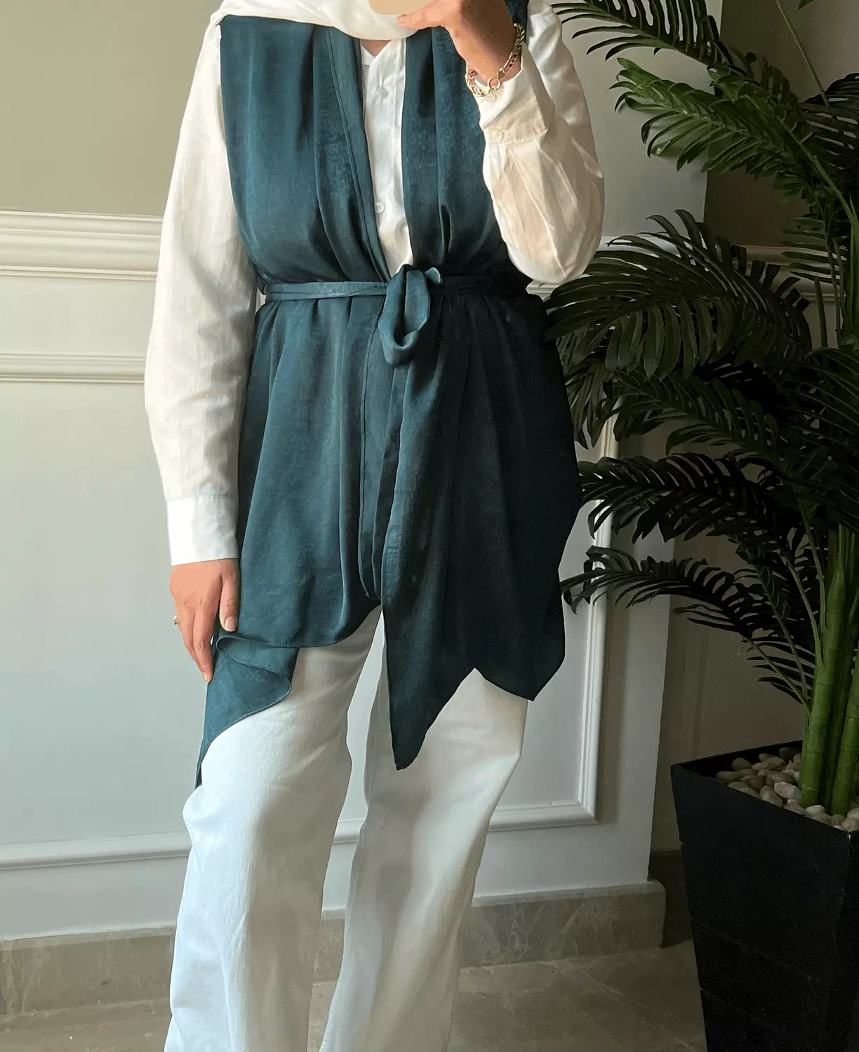 Cropped Cardigan in Teal 1