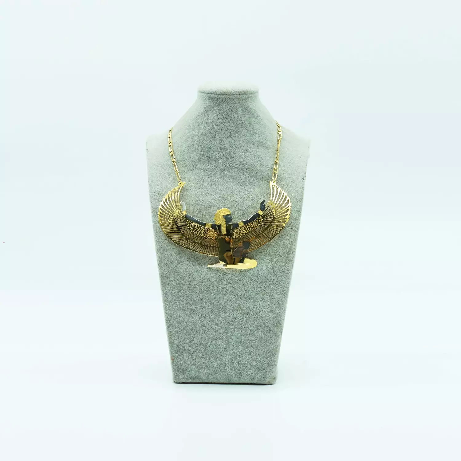 Very fine hand-carved copper chain, gold and platinum plated - 60 cm - Winged Queen Isis 5