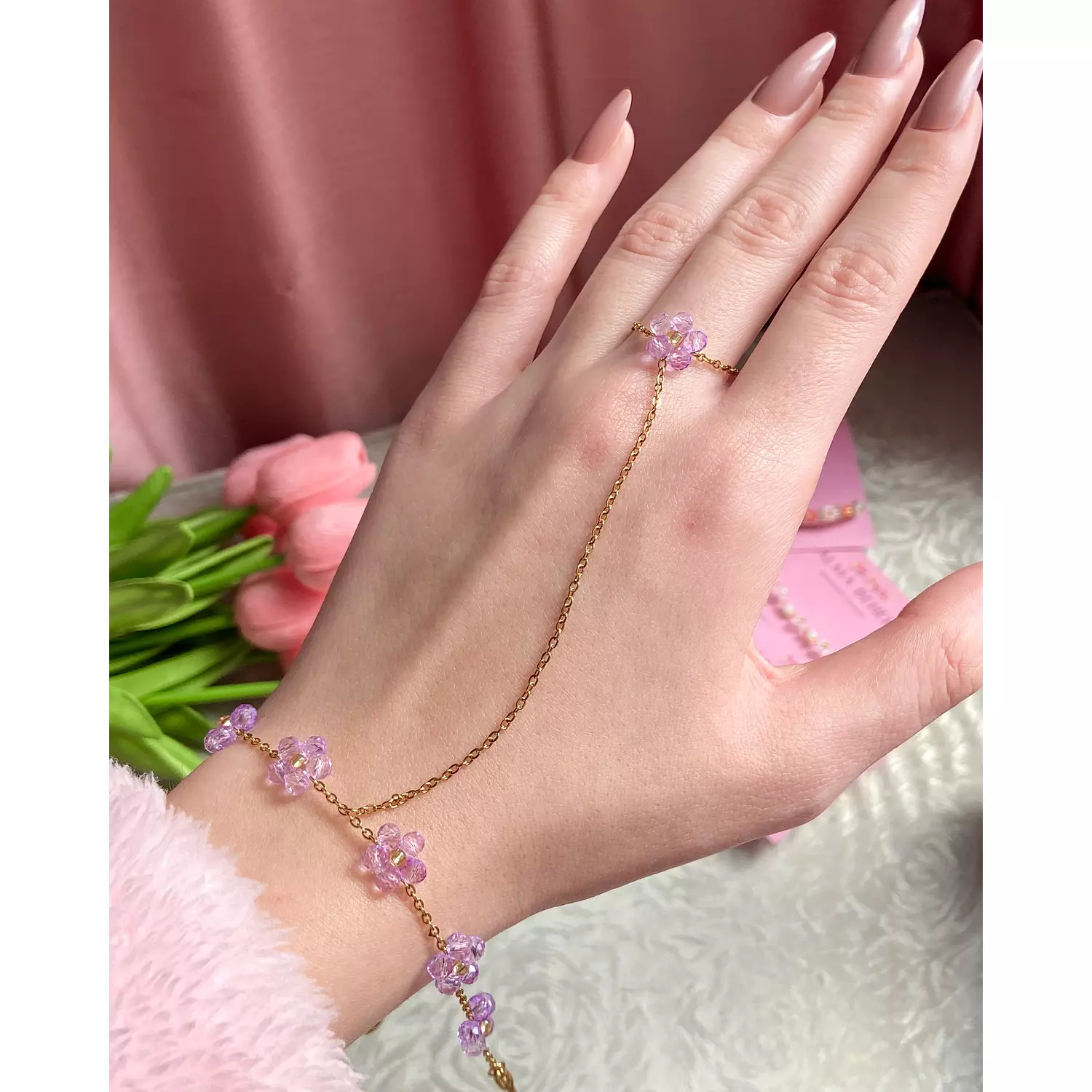 Purple crystal flowers 💜handmade hand chain ✨ 2