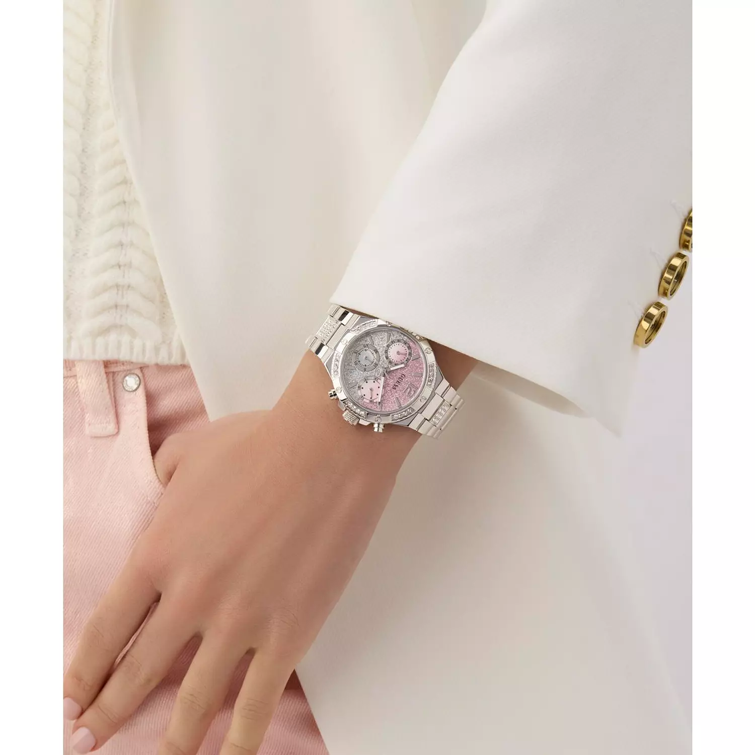 GUESS Ladies Silver Tone Multi-function Watch Silver Tone Stainless Steel Bracelet GW0950L1 8