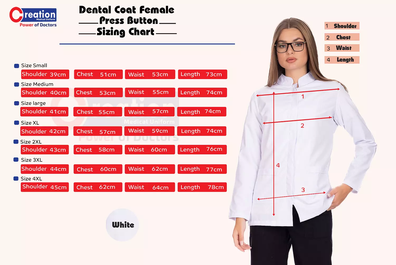 Dental Coat Press Button White 4