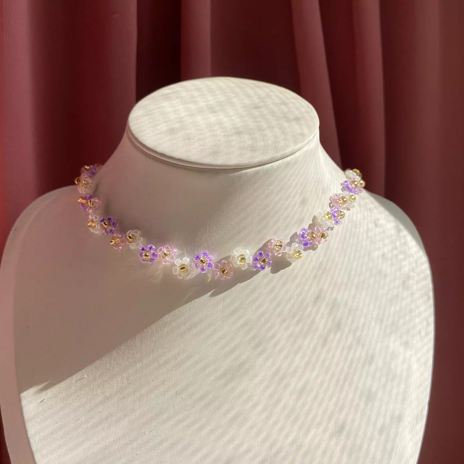 Zigzag 🤍💜 flowers , handmade necklace image