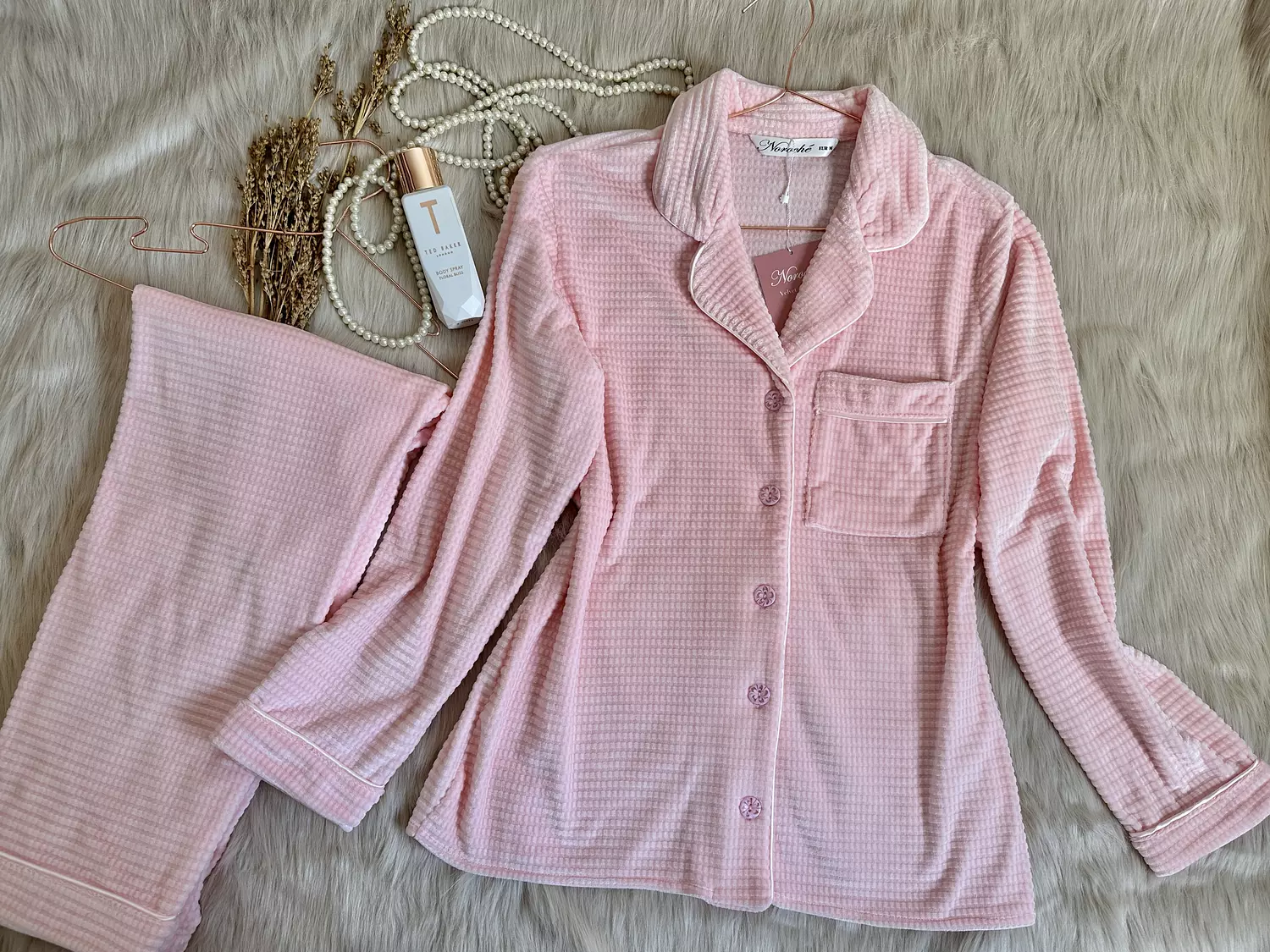 Baby Pink Waffle Jacquard Pajamas 1