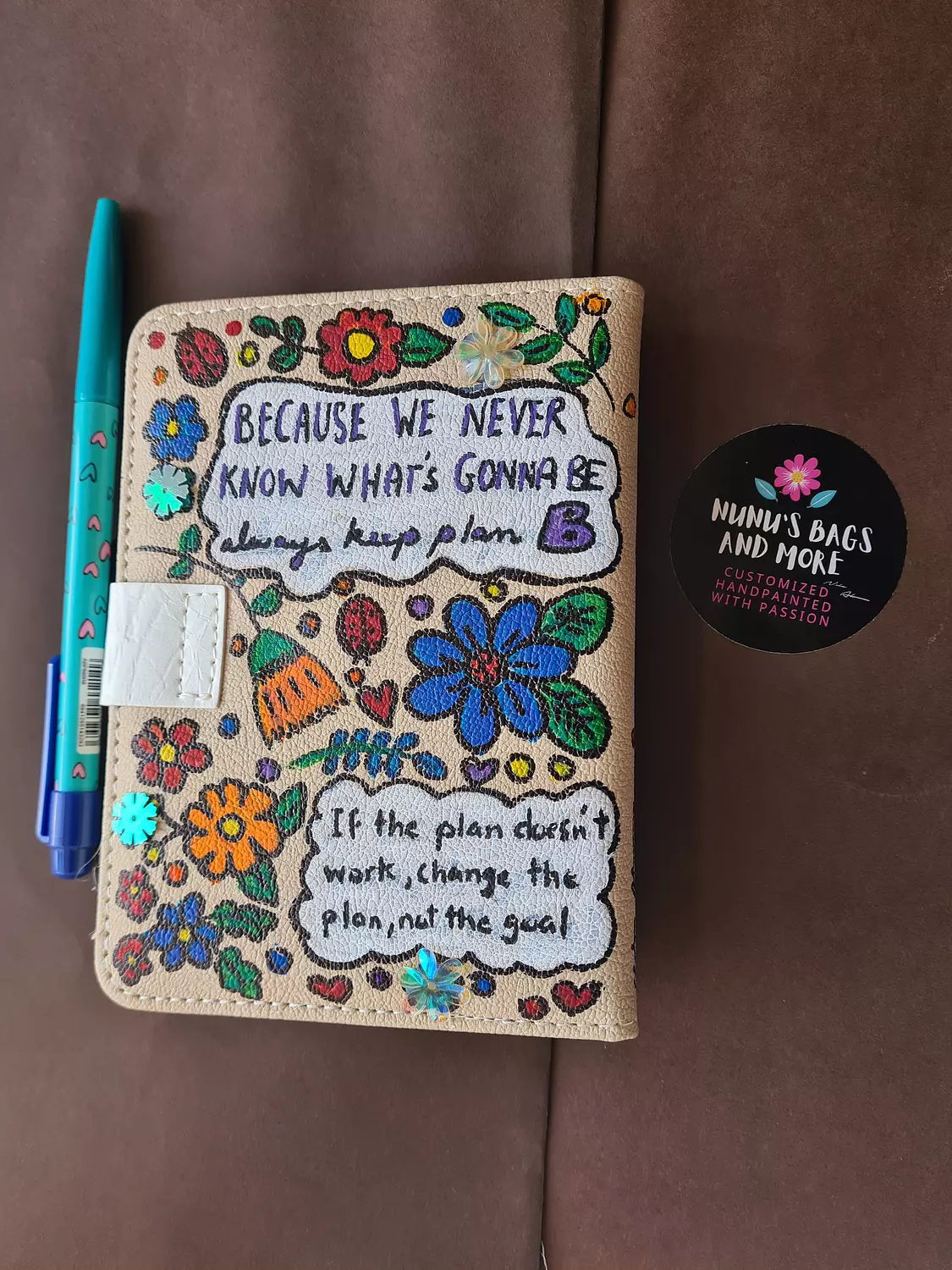 Handpainted leather cover notebook with attached cute accessories  5