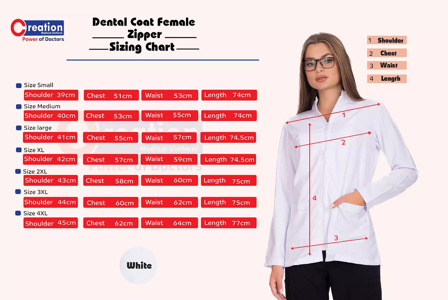Dental Coat Zipper White 4