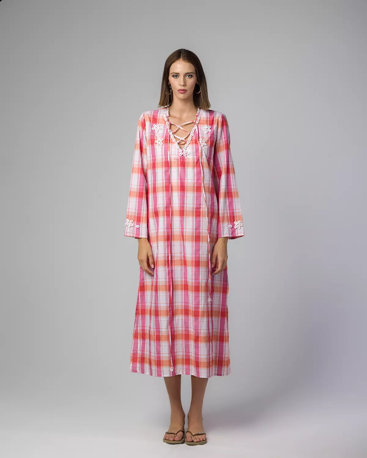 PINK & ORANGE MAXI CHECKS DRESS image