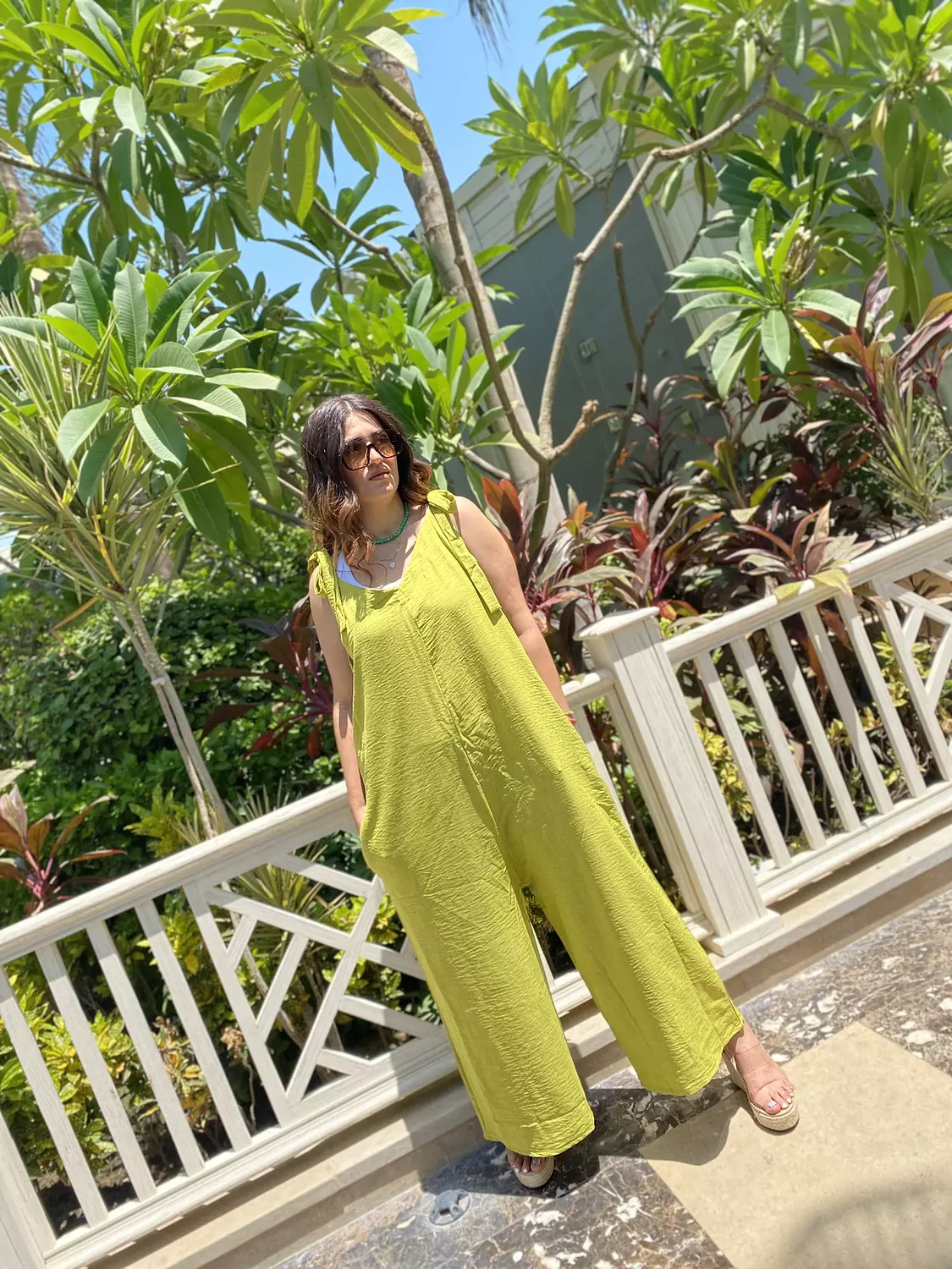 lime green over size linen jumpsuit image