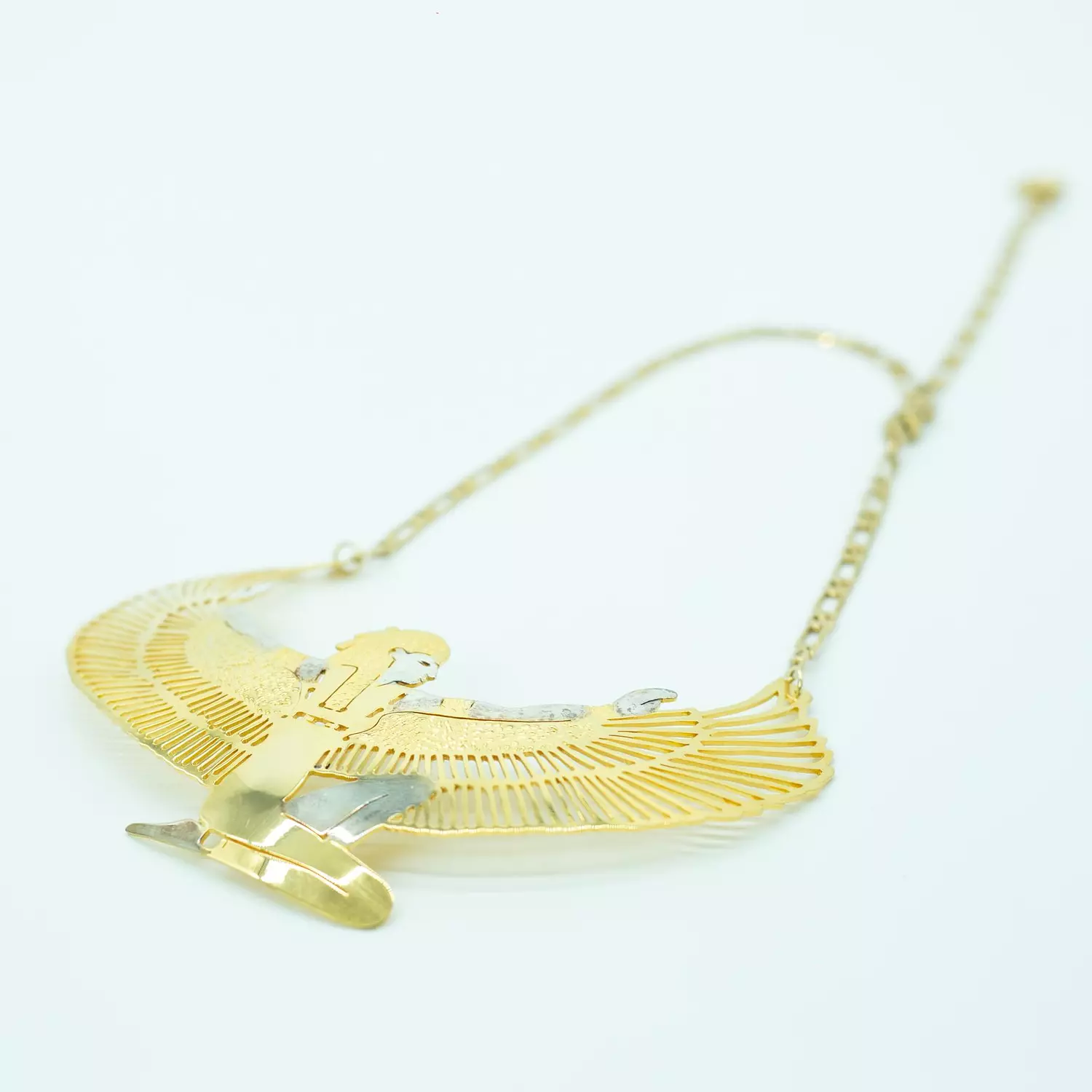 Very fine hand-carved copper chain, gold and platinum plated - 60 cm - Winged Queen Isis 3