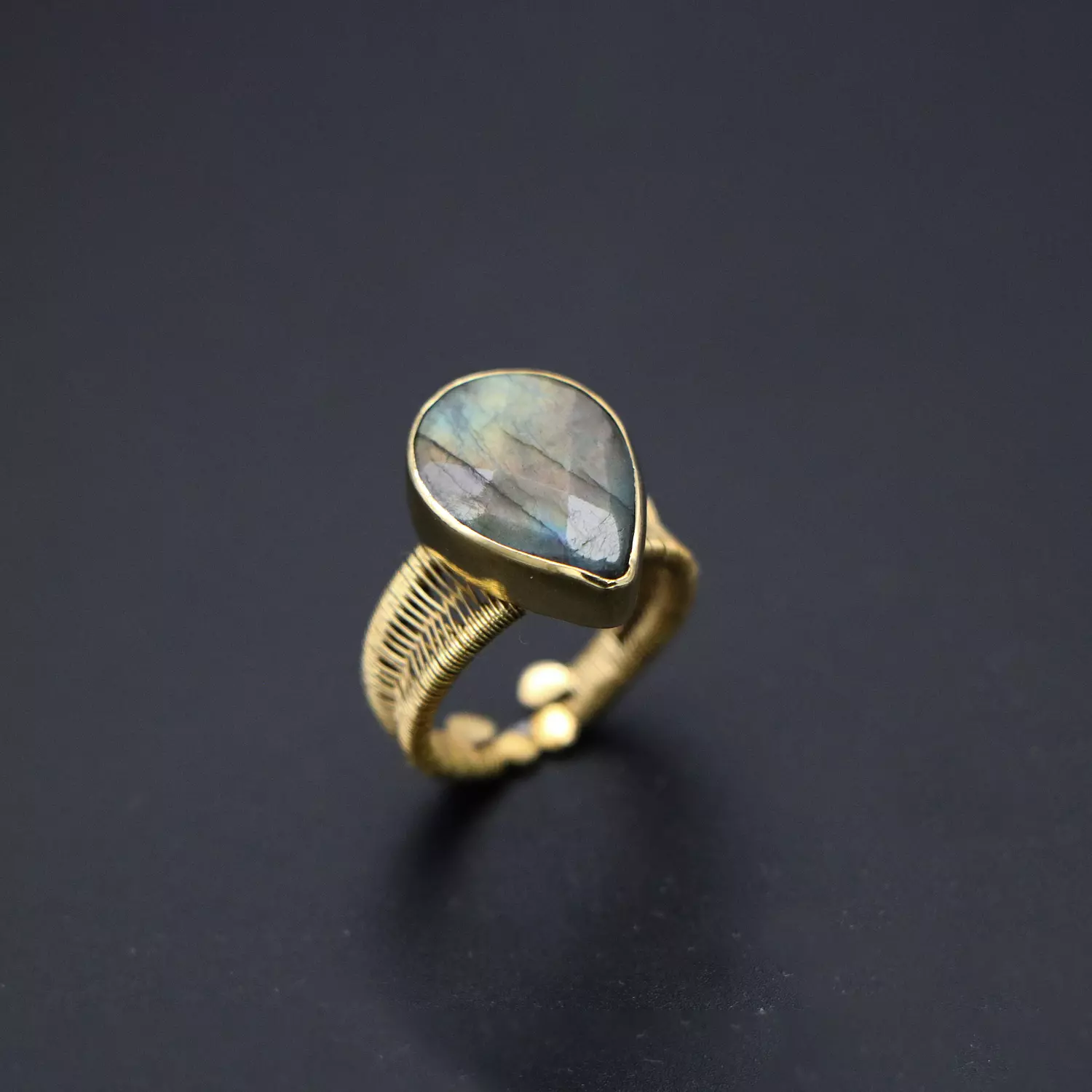 Brass ring with labradorite gemstone. image