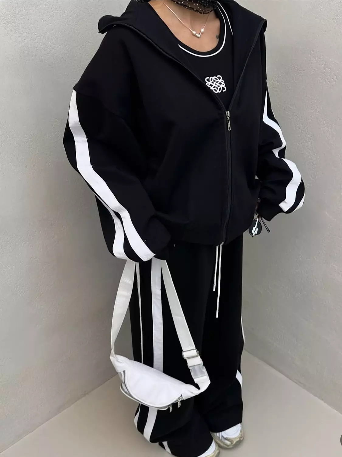 Black training suit with white touch  2