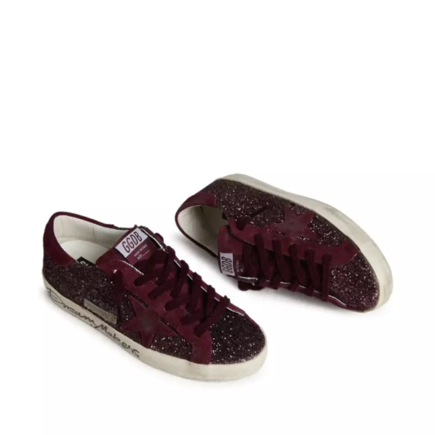 Golden Goose Super-Star low-top sneakers in burgundy glitter with suede star hover image