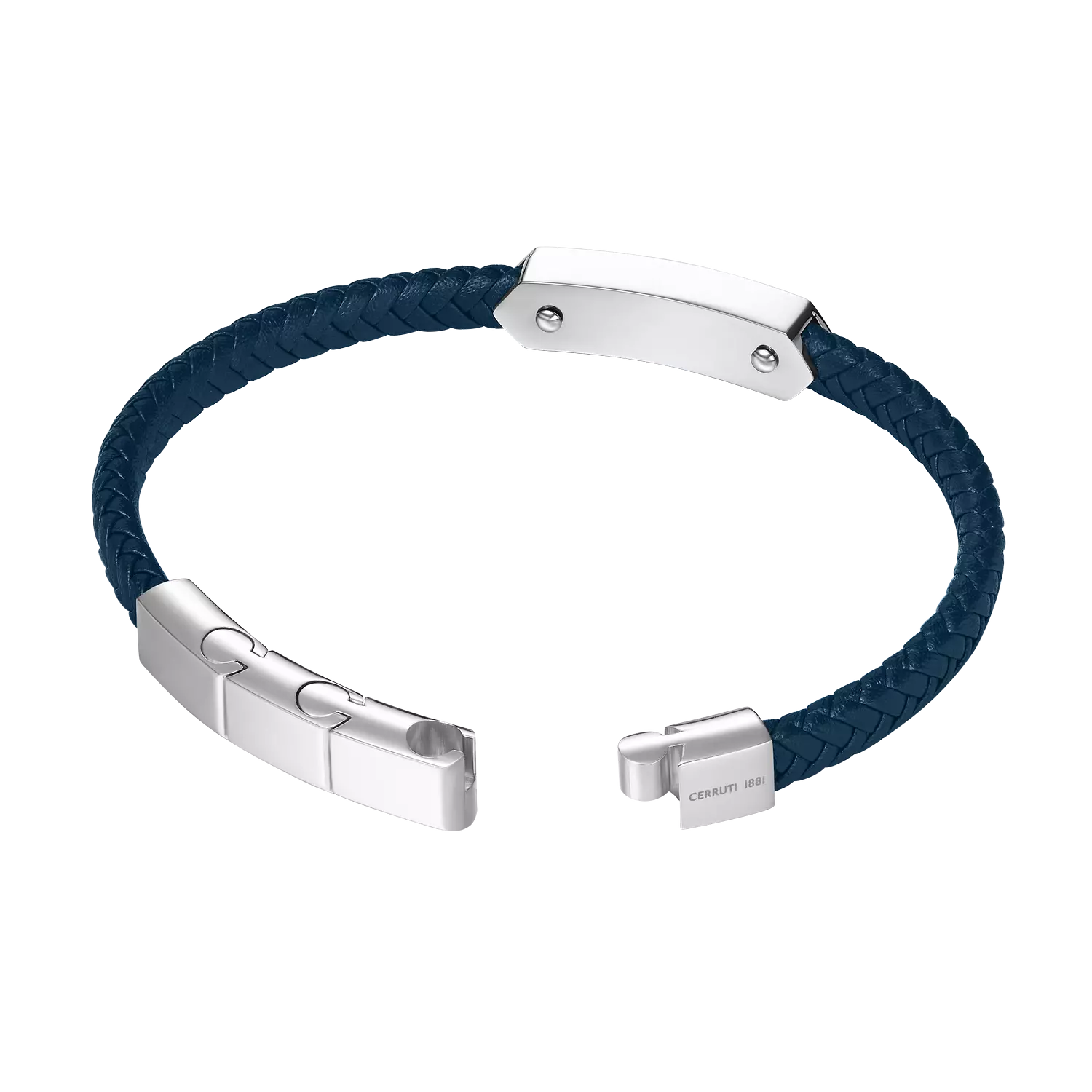 Cerruti 1881 Sandro Navy Leather, Stainless Steel Logo Motif Bracelet for Men 1