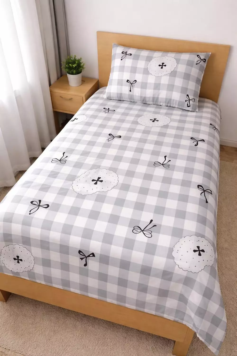 طقم ملاء اطفال قطن كاروهات رمادي image