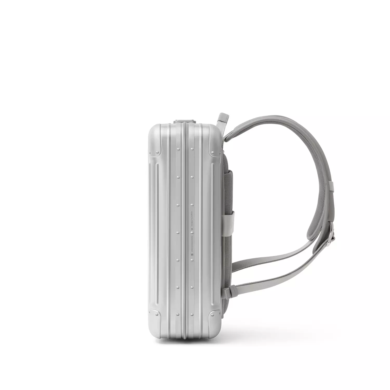 Rimowa Original Backpack is a sleek, silver hard-shell backpack 2