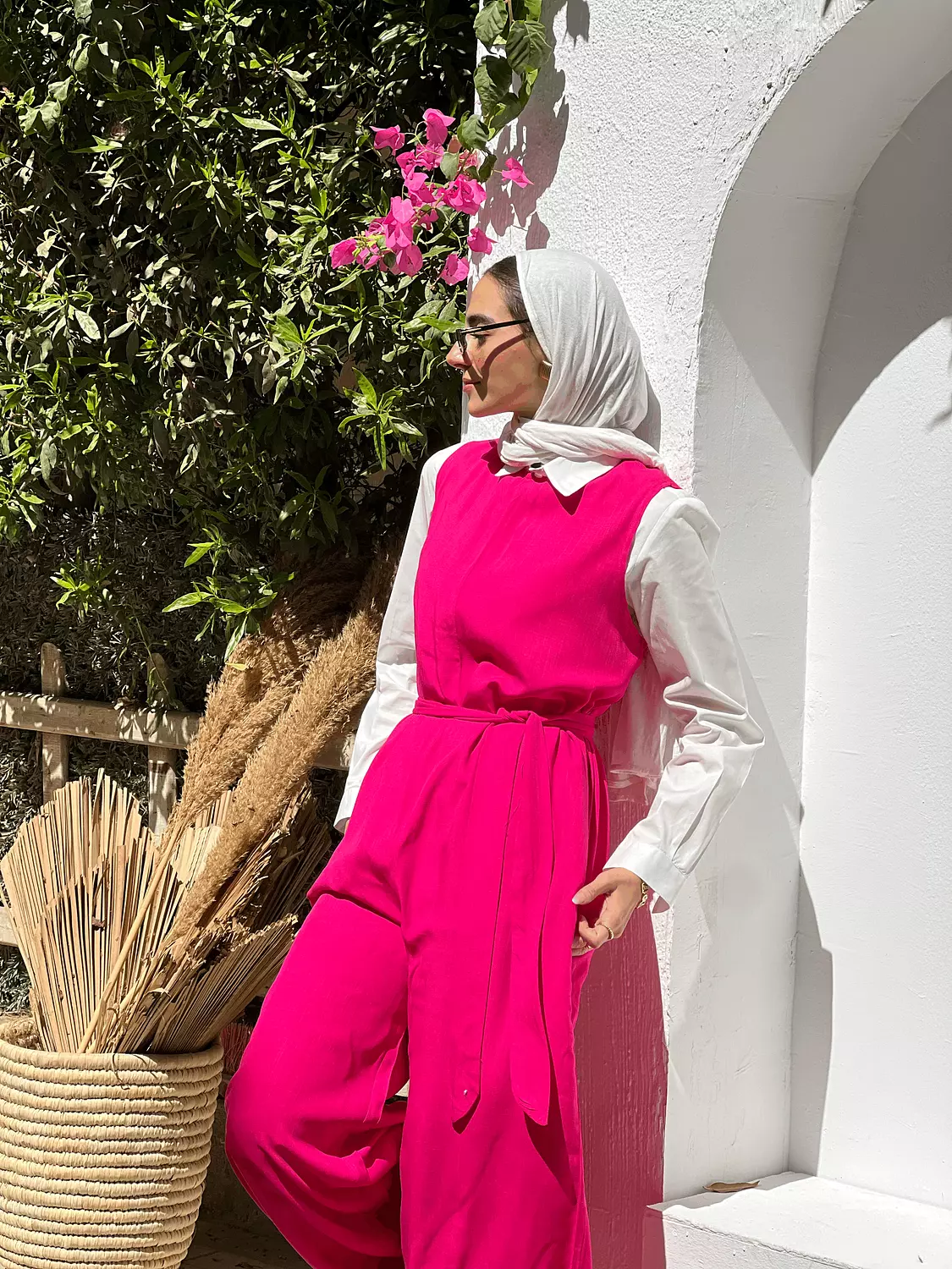 Linen Jumpsuit in Fuchsia image