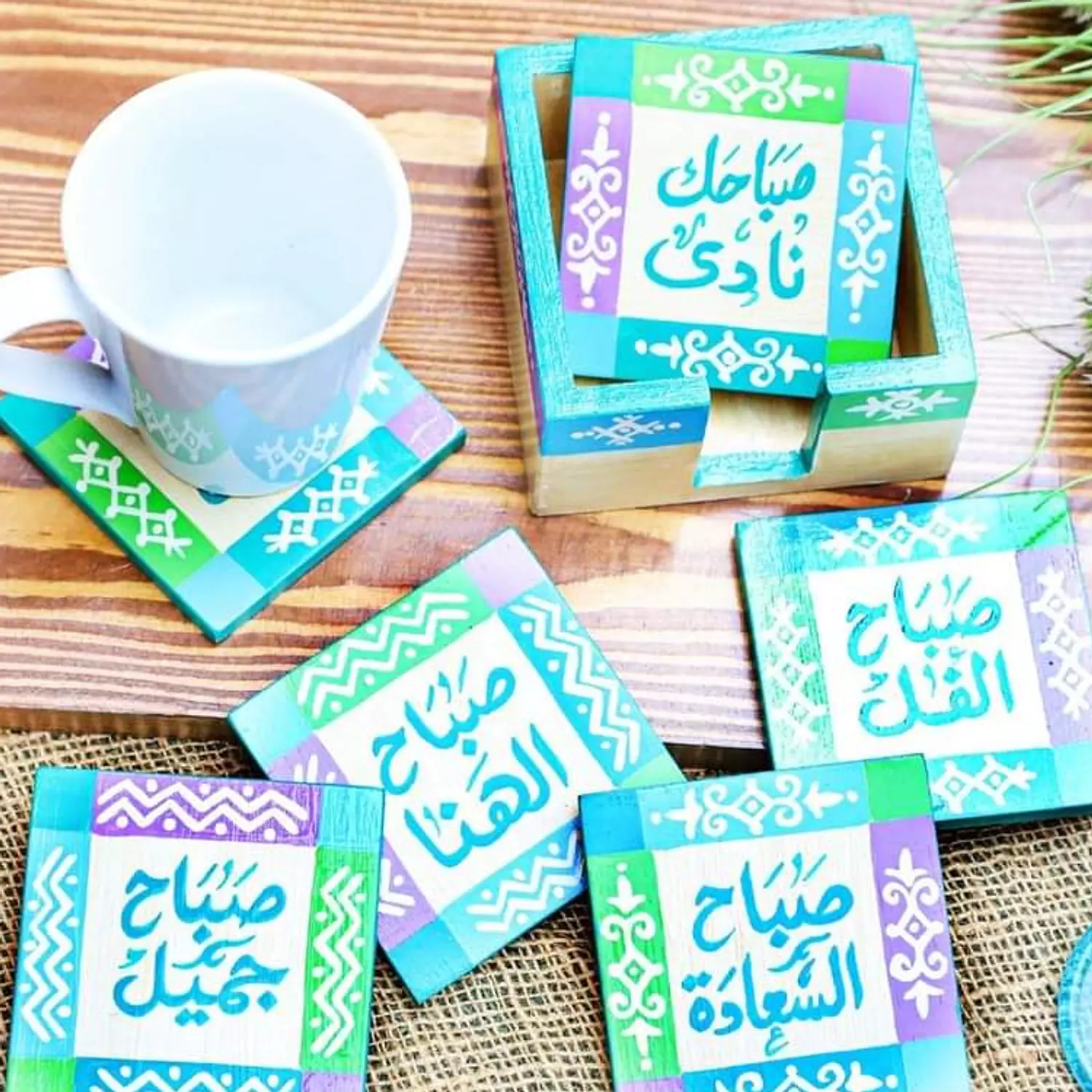 Coaster set - Snow blue green image