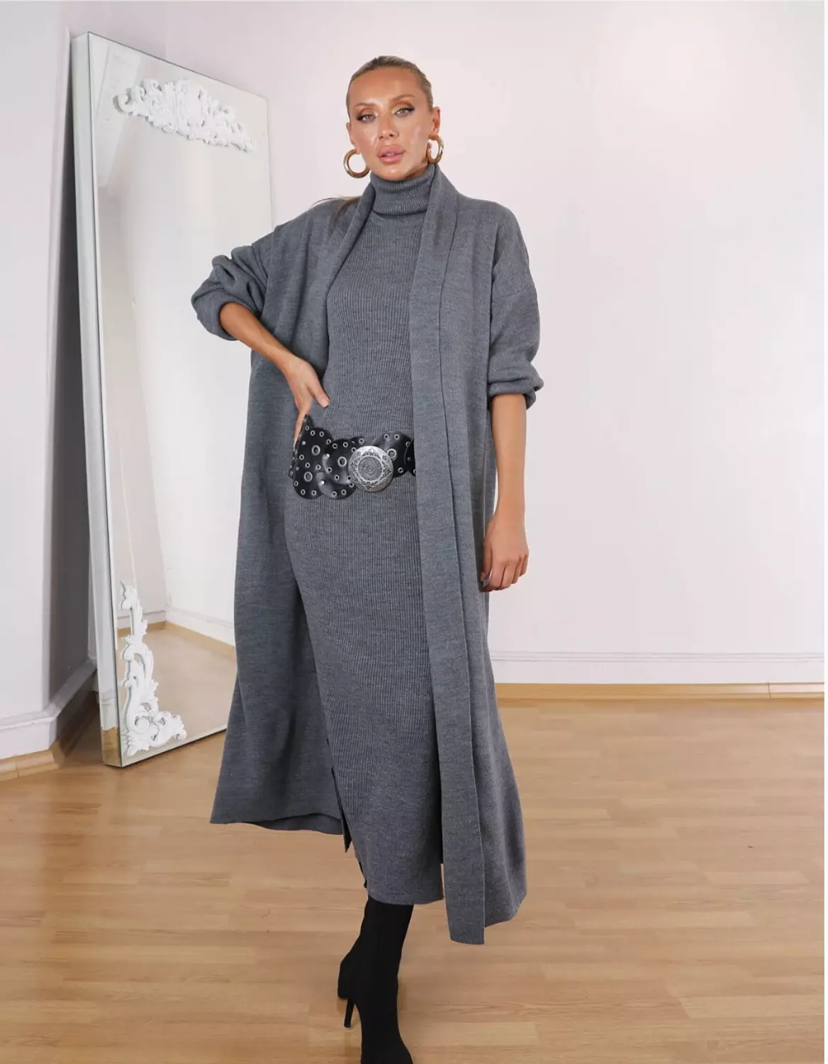 Gray Triko Set (Dress and Cardigan) 6