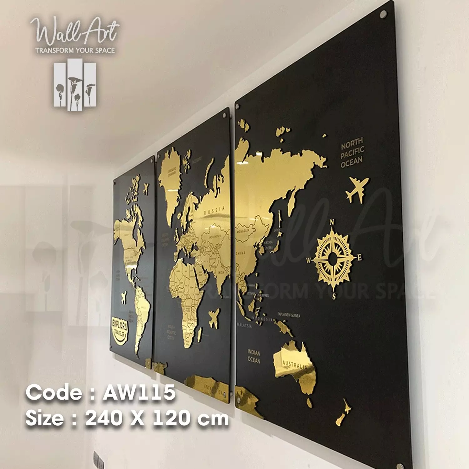 AW115-Engraved World Map   11