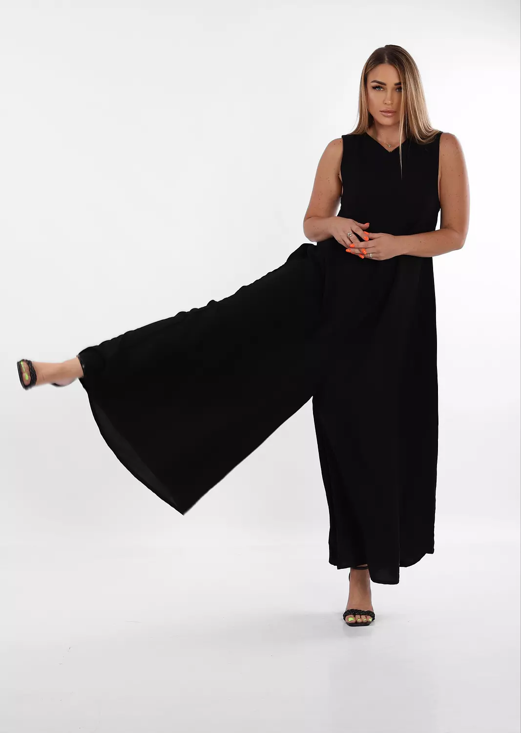 Wide Leg Linen Jumpsuit - Black image