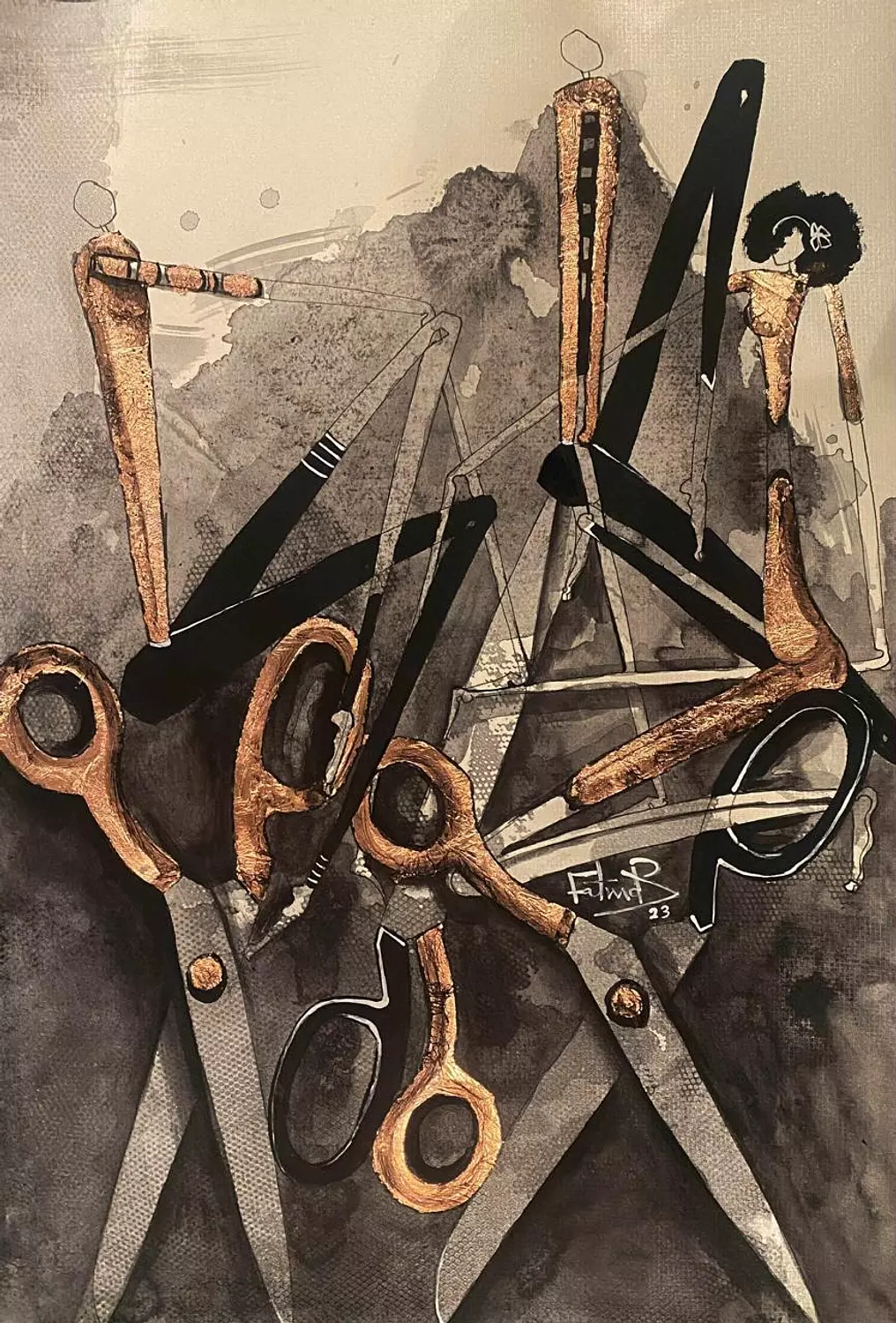 Fatma Ramadan - Mixed media on paper  The scissors -00025/ 45x30 image