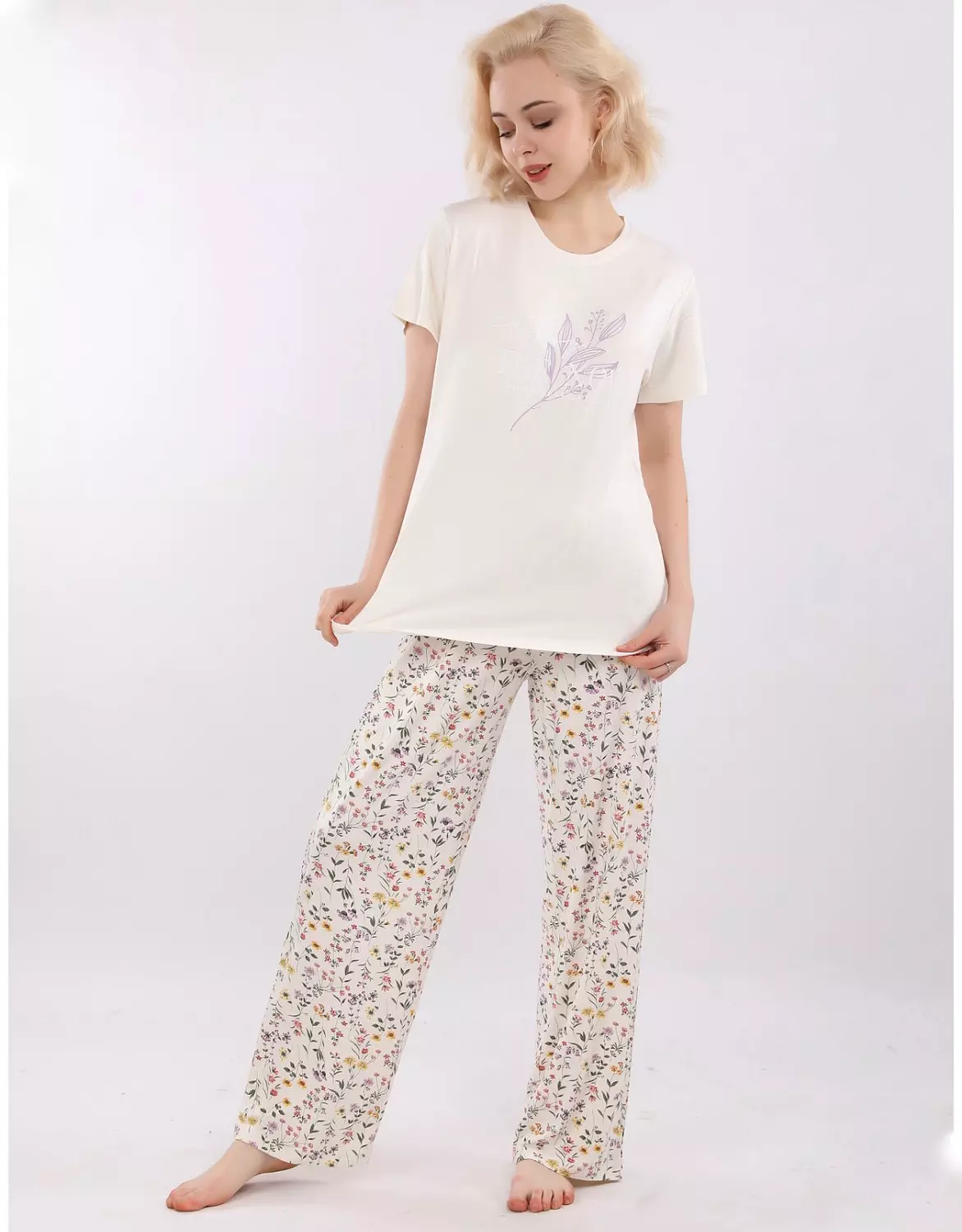 V118 little blossoms full-length pants pajama set 1