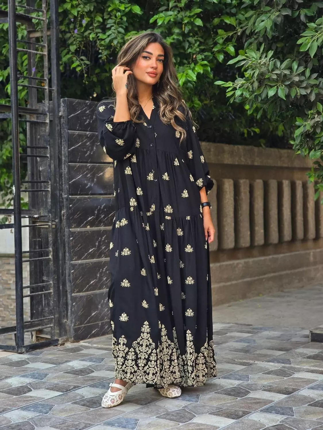 Black Embroidered dress hover image