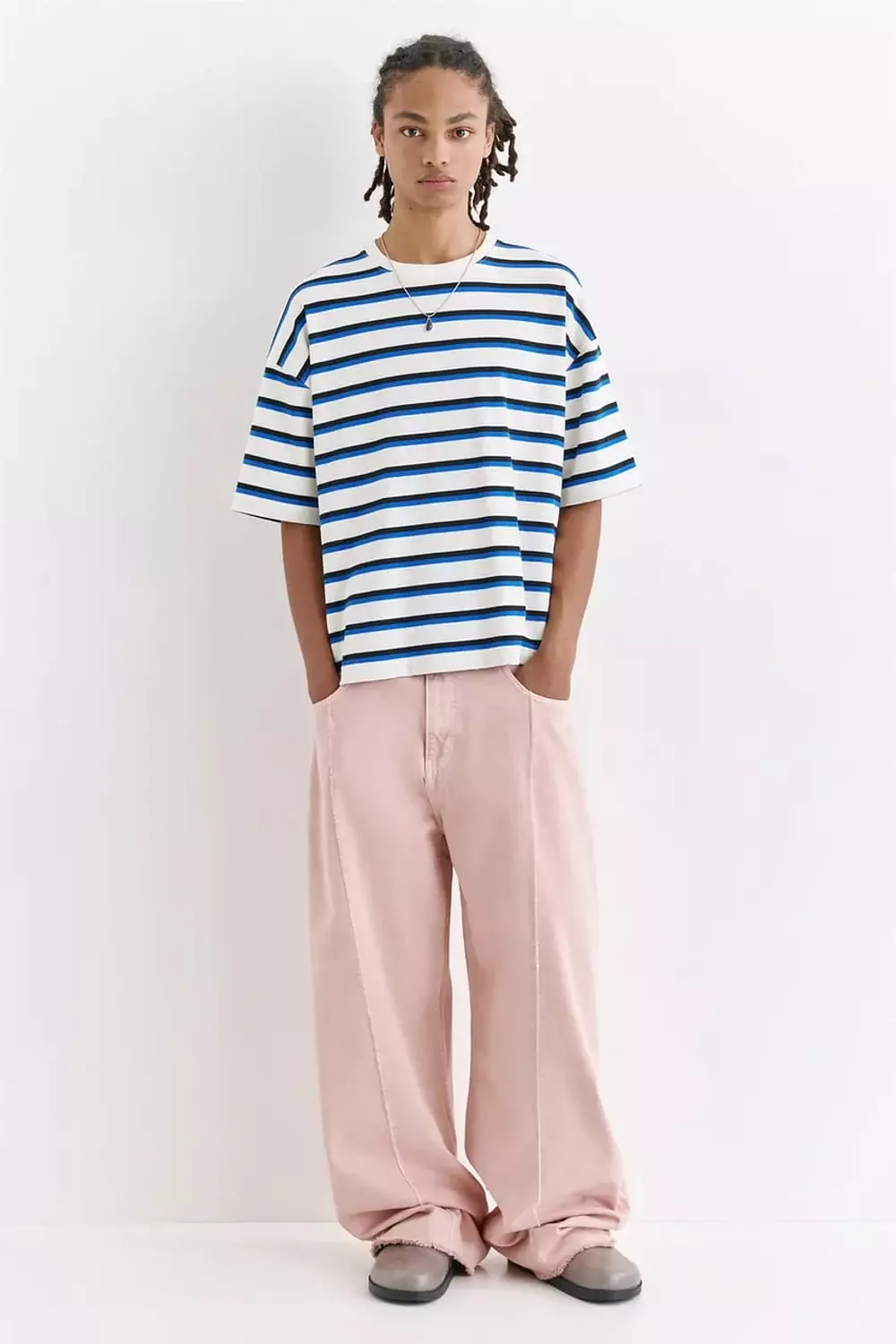 PULL&BEAR STRIPED SHORT SLEEVE T-SHIRT - BLUE 7