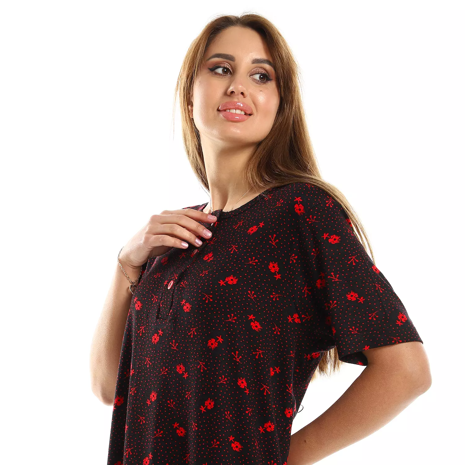 Women Sleepshirt Water Drops -2450- Black-Red 2