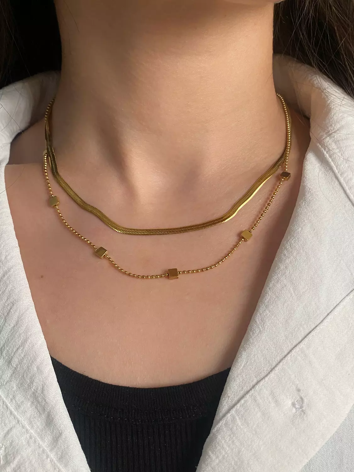 Squares x Snake Layered Necklace 1
