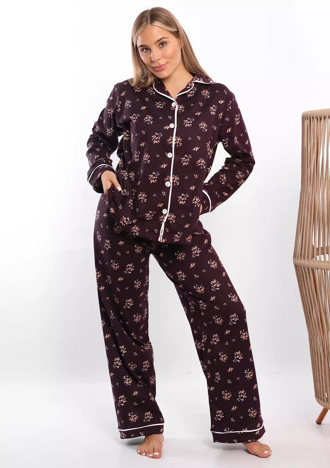 C325 Midnight Blossom BUTTONED Pajama Set  4