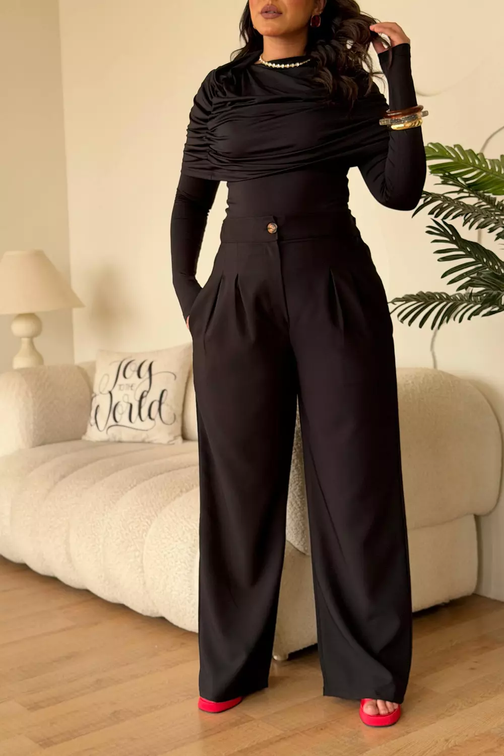 Turkish Rosetta Crepe High-Waist Wide-Leg Trousers with Pleats 6
