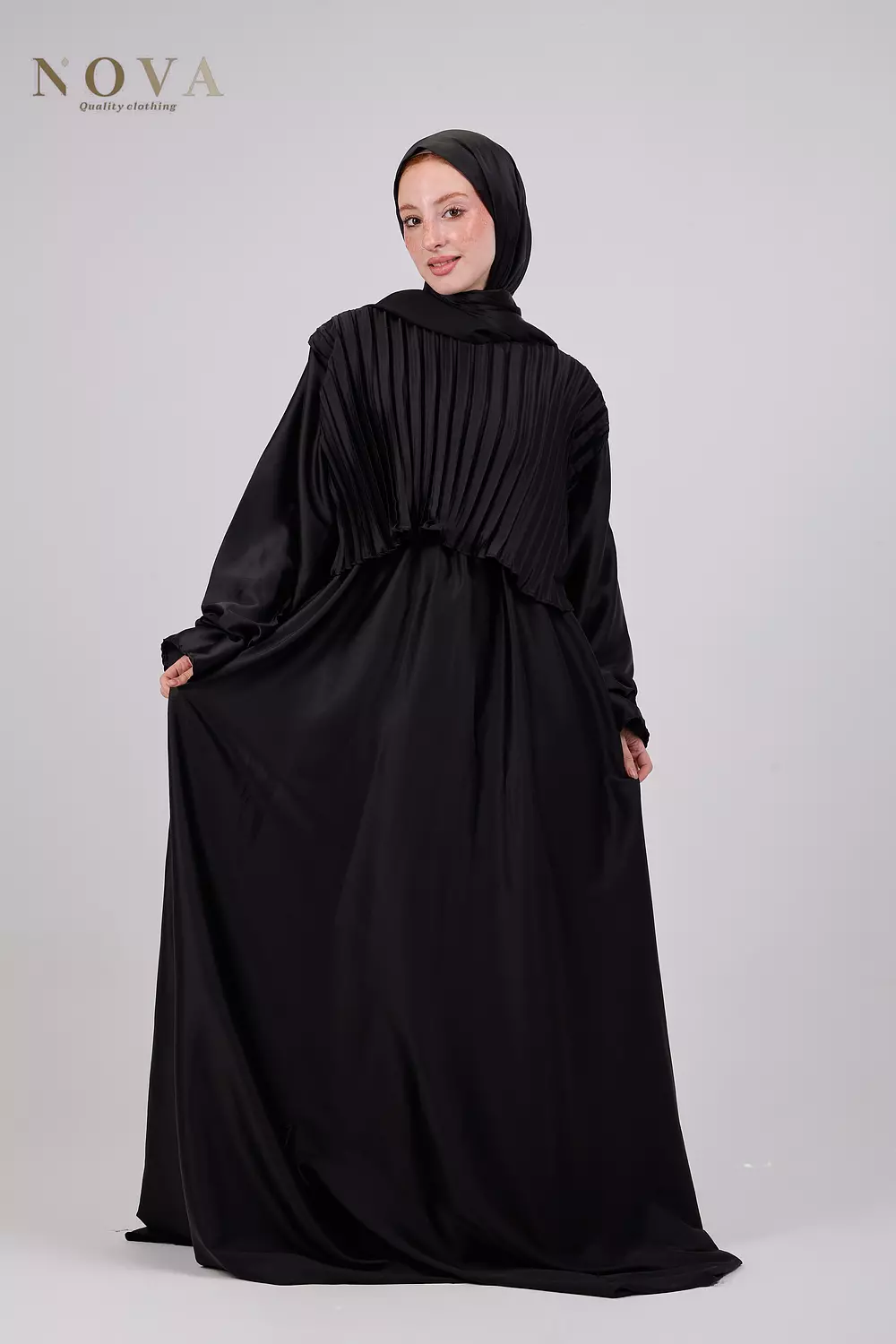 Black pleated satin image