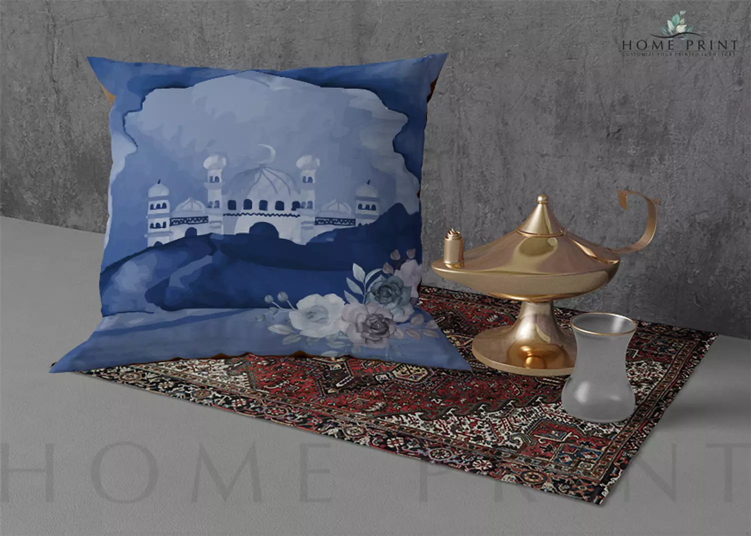 Ramadan Cushion - Islamic Mosques and Flowers - Multi Color Design image