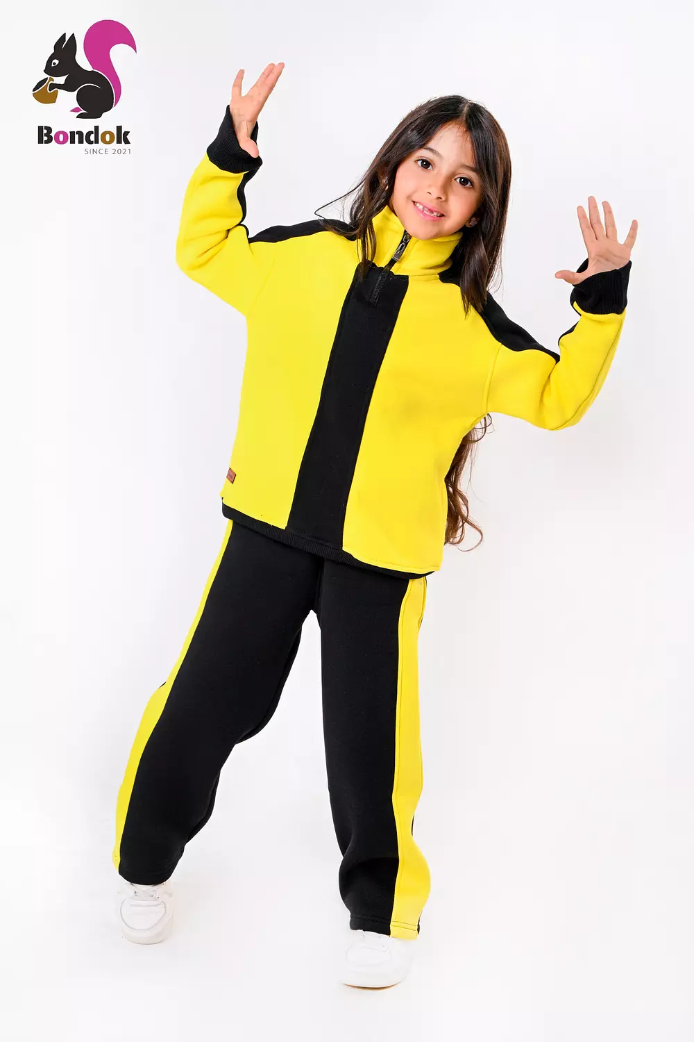 BONDOK Girls’ Winter Black-Strip Tracksuit – High-Neck Half-Zip Sweatshirt & Joggers Set  – Cozy Melton Fleece, Ages 4–14 10