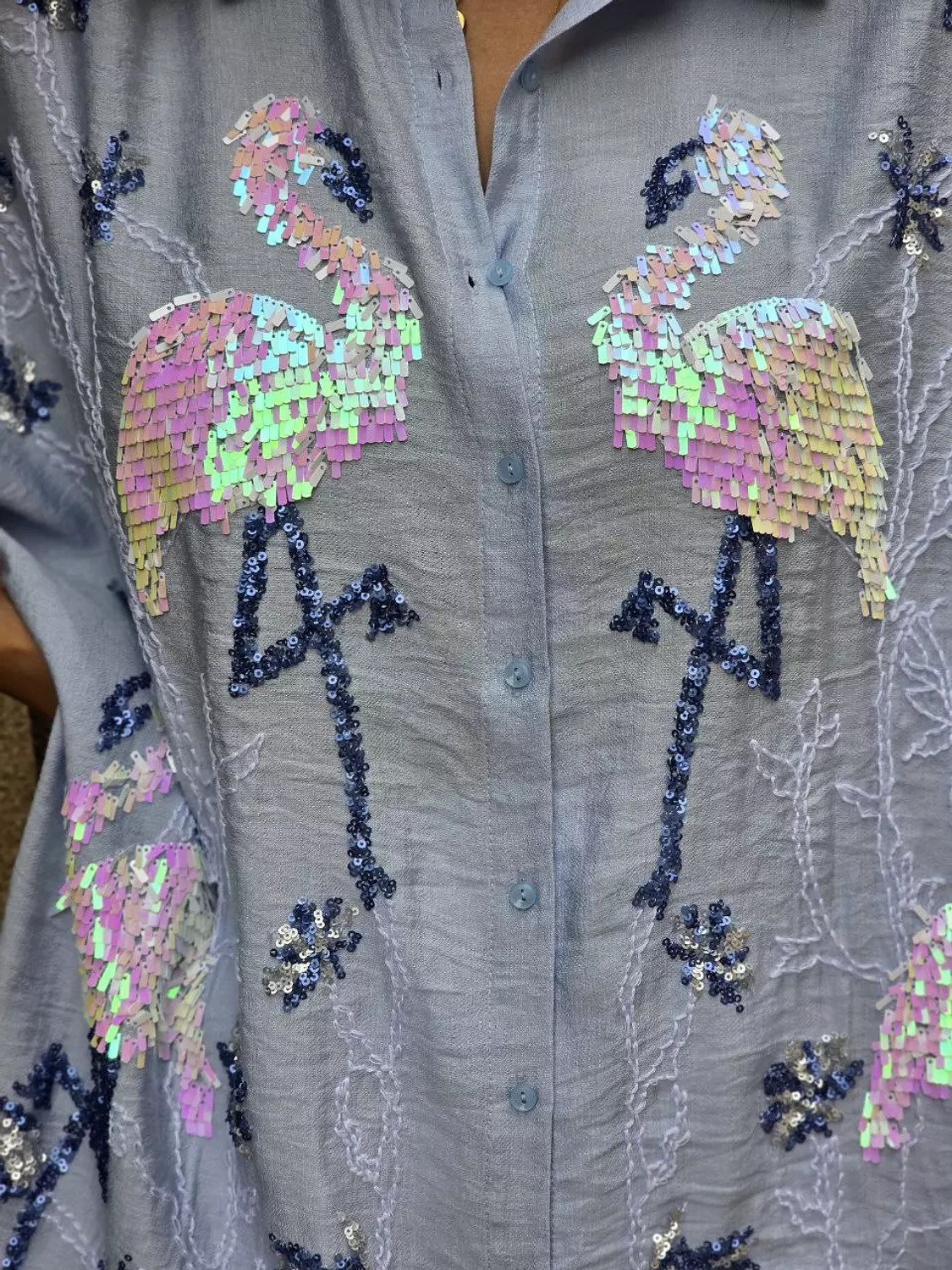 Baby Blue Embroidery Flamingo Shirt 2