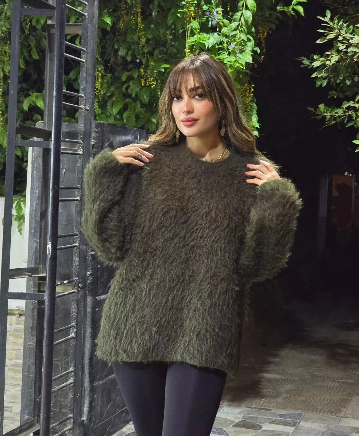 Olive Fuzzy Fur Pullover  hover image