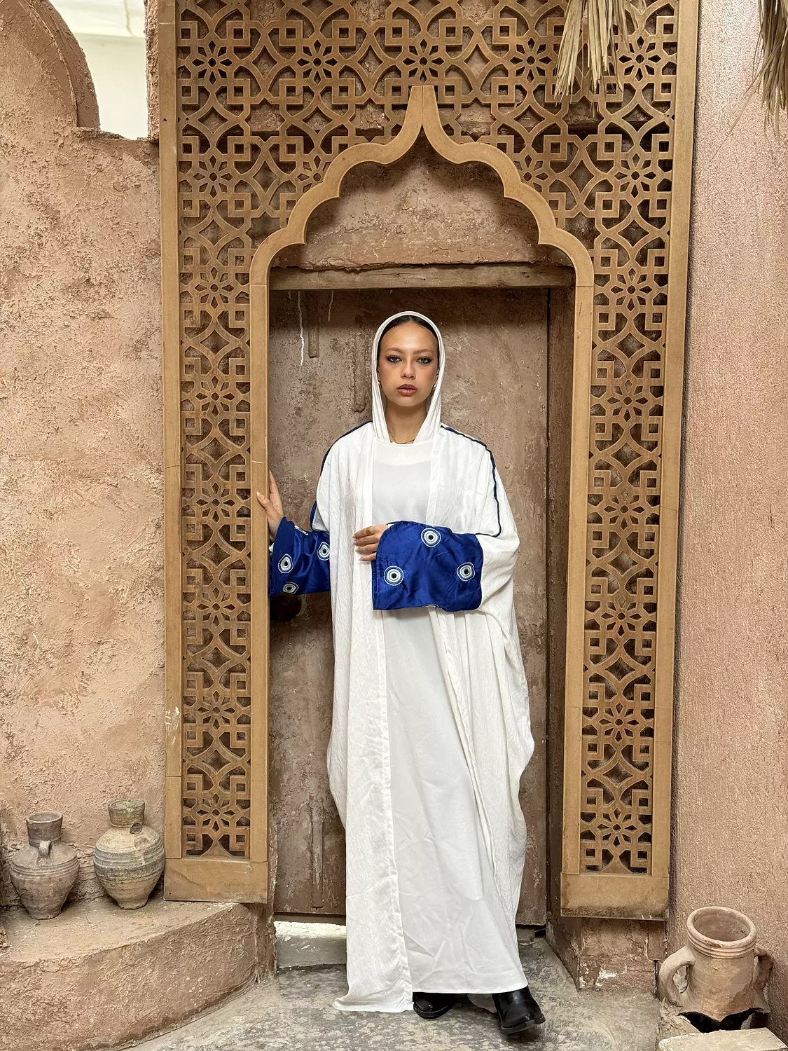 Blue Satin Evil Eye Kaftan image